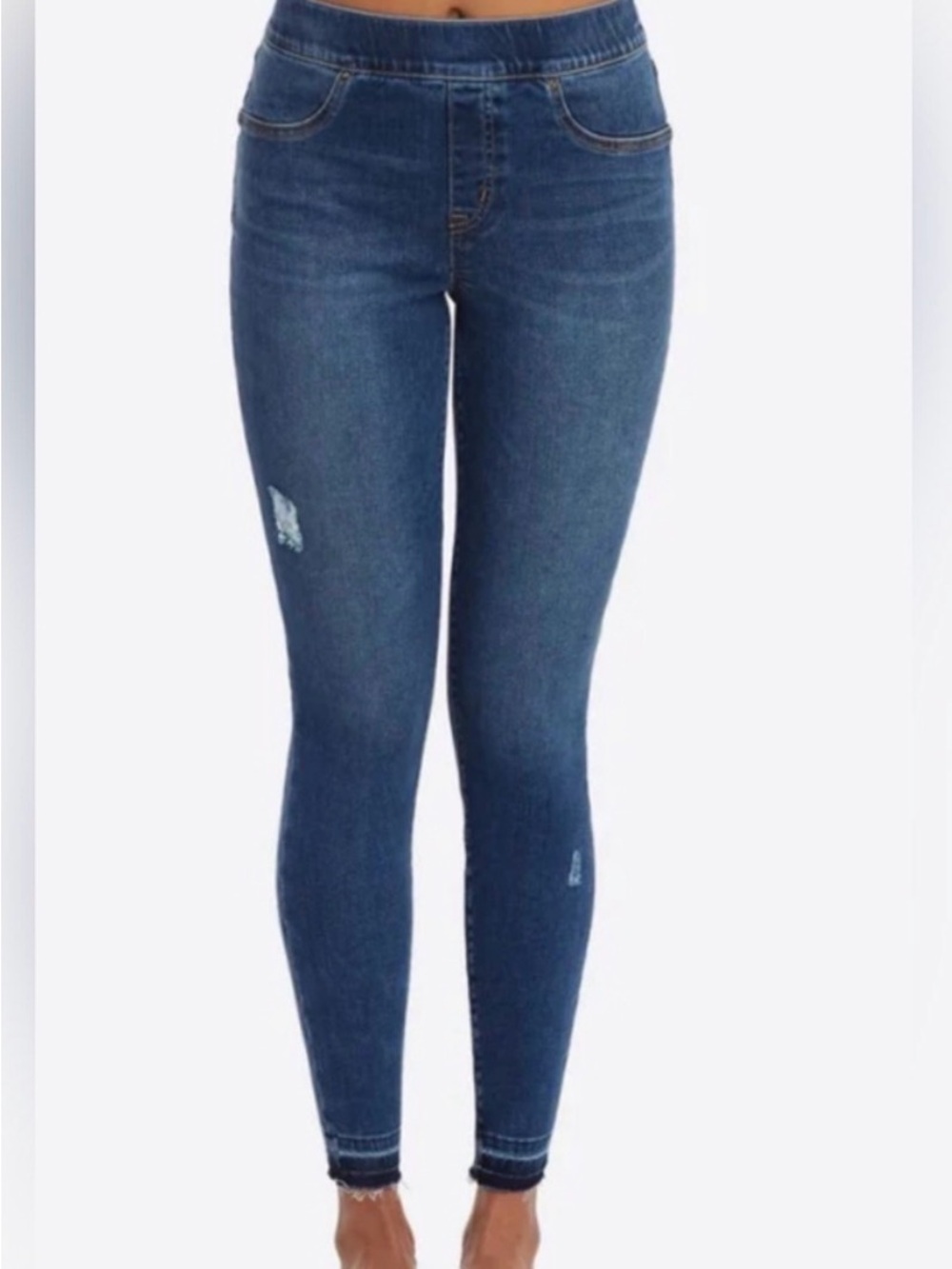 SPANX Dark Blue Skinny Jeans with Subtle Distress